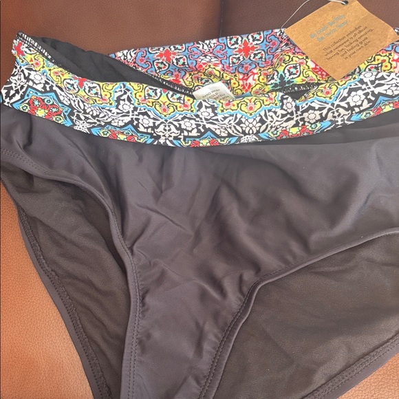 Swimsuits For All Black Bikini Bottom with Multicolor Waistband - Picture 1 of 14